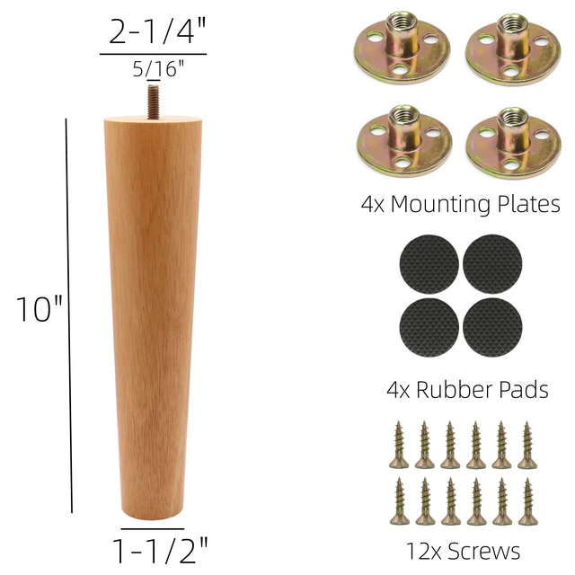 Alt view image 2 of 6 - Solid Wood Replacement Furniture Sofa Couch Leg 10 inch Heavy Duty Set of 4 Straight Wooden legs for Couch Sofa Chair Ottoman Loveseat Coffee Table Cabinet Furniture Replacement