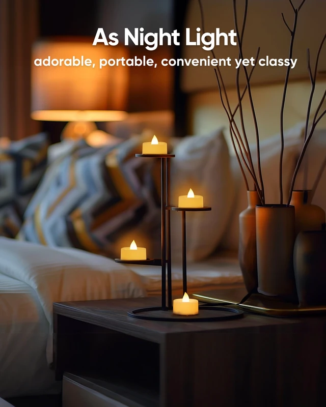 Alt view image 6 of 7 - 100 Pcs Flickering Flameless LED Tea Lights Battery Operated, Ivory 200+ Hours Long Lasting Electric Candle for Wedding Table Centerpiece, Party, Holiday Decor, Halloween, Christmas, Valentines