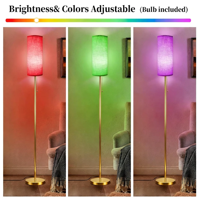 Alt view image 3 of 7 - Floor Lamps for Living Room with RGB Color Changing Bulb Dimmable Color Brightness Standing Lamp with Remote Tall Lamps with Chain Switch for Bedroom Office 9W LED Bulb Included, Gold Body RGB Bulb