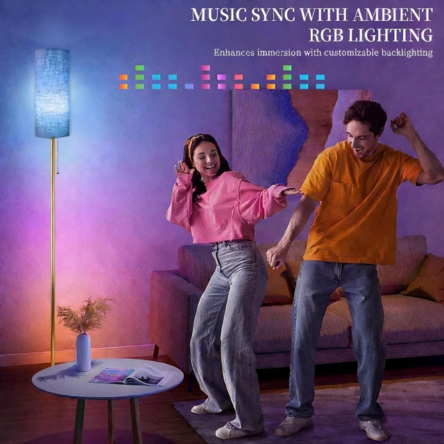 Alt view image 7 of 7 - Floor Lamps for Living Room with RGB Color Changing Bulb Dimmable Color Brightness Standing Lamp with Remote Tall Lamps with Chain Switch for Bedroom Office 9W LED Bulb Included, Gold Body RGB Bulb