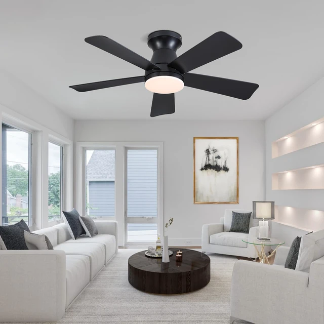 Alt view image 7 of 7 - 41" Modern Black Low Profile Ceiling Fans with Lights and Remote Flush Mount,Super Large Airflow with 6 Wind Speeds, Reversible, Dimmable 3 CCT LED, 30W DC Motor,Suits for Bedroom Kidsroom