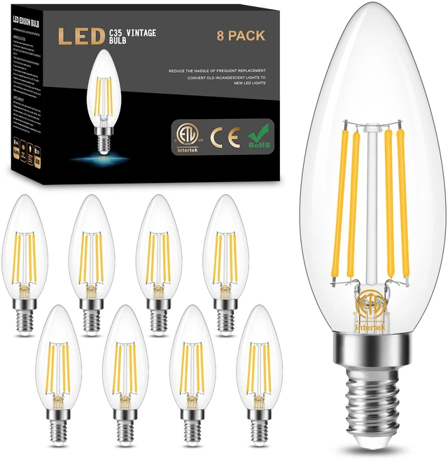 Main image of Dimmable E12 LED Candelabra Bulb 3000K Soft White 60W Equivalent 8 Pack, 600LM, CRI 85+, AC 120V, Type B Bulb for Chandeliers, Ceiling Fans, Clear Glass Candle Shape, Vintage Filament