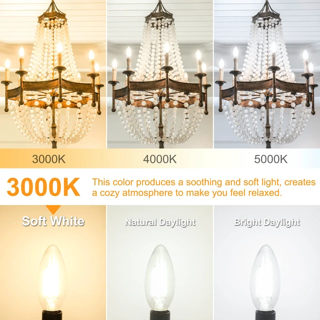 Alt view image 4 of 7 - Dimmable E12 LED Candelabra Bulb 3000K Soft White 60W Equivalent 8 Pack, 600LM, CRI 85+, AC 120V, Type B Bulb for Chandeliers, Ceiling Fans, Clear Glass Candle Shape, Vintage Filament