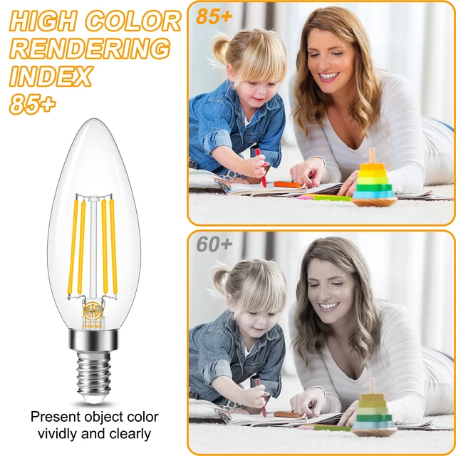 Alt view image 6 of 7 - Dimmable E12 LED Candelabra Bulb 3000K Soft White 60W Equivalent 8 Pack, 600LM, CRI 85+, AC 120V, Type B Bulb for Chandeliers, Ceiling Fans, Clear Glass Candle Shape, Vintage Filament