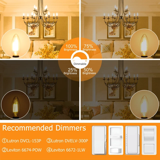 Alt view image 3 of 7 - Dimmable E12 LED Candelabra Bulb 3000K Soft White 60W Equivalent 8 Pack, 600LM, CRI 85+, AC 120V, Type B Bulb for Chandeliers, Ceiling Fans, Clear Glass Candle Shape, Vintage Filament