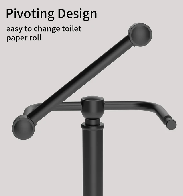 Alt view image 2 of 6 - Toilet Paper Holder Stand, Matte Black Toilet Paper Holder Free Standing,Post Pivoting Design & Stable Weighted Base SUS304 Stainless Steel for Bathroom