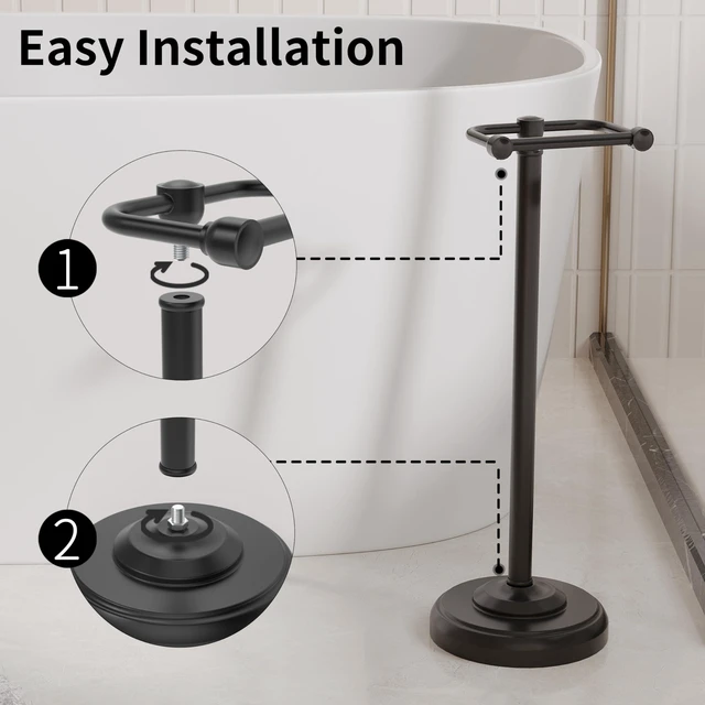 Alt view image 3 of 6 - Toilet Paper Holder Stand, Matte Black Toilet Paper Holder Free Standing,Post Pivoting Design & Stable Weighted Base SUS304 Stainless Steel for Bathroom