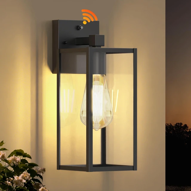 Main image of 13" Dusk to Dawn Exterior Lighting Fixture, Outdoor Porch Light Wall Sconce Anti-Rust Metal Frame, Tempered Glass, E26 Base, Waterproof, Sensor Wall Lantern for Patio, Garage, Entryway
