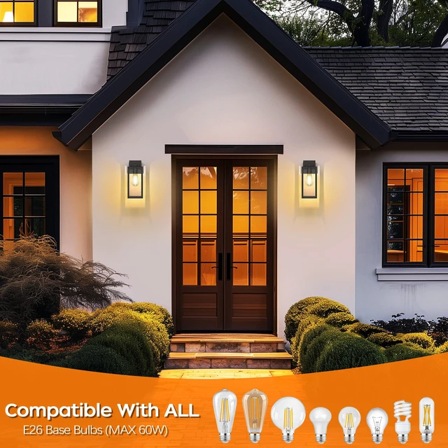 Alt view image 3 of 7 - 13" Dusk to Dawn Exterior Lighting Fixture, Outdoor Porch Light Wall Sconce Anti-Rust Metal Frame, Tempered Glass, E26 Base, Waterproof, Sensor Wall Lantern for Patio, Garage, Entryway