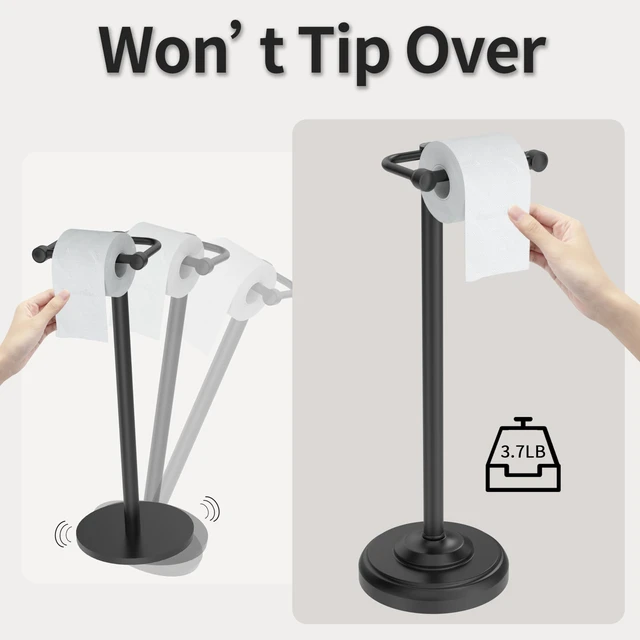 Alt view image 5 of 6 - Toilet Paper Holder Stand, Matte Black Toilet Paper Holder Free Standing,Post Pivoting Design & Stable Weighted Base SUS304 Stainless Steel for Bathroom