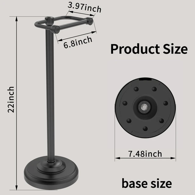 Alt view image 6 of 6 - Toilet Paper Holder Stand, Matte Black Toilet Paper Holder Free Standing,Post Pivoting Design & Stable Weighted Base SUS304 Stainless Steel for Bathroom