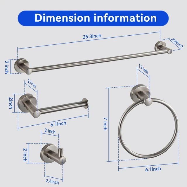 Alt view image 6 of 6 - Bathroom Accessories Set 4-Pieces Shiny Brushed Nickel Zinc Alloy Wall Mounted Towel Racks for Bathroom