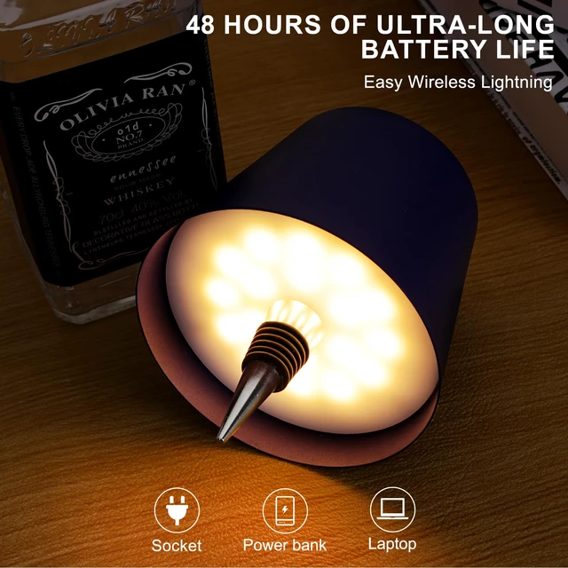Alt view image 2 of 6 - 2 Pack 3600mAh Wine Bottle Lamps, 2026 New 3 Color Rechargeable Wireless Bottle Lamps, Bottle Lamp Kit for Liquor Bottles with Touch Dimming for Parties, Restaurants & Home Decor