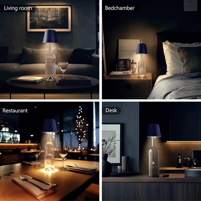 Alt view image 4 of 6 - 2 Pack 3600mAh Wine Bottle Lamps, 2026 New 3 Color Rechargeable Wireless Bottle Lamps, Bottle Lamp Kit for Liquor Bottles with Touch Dimming for Parties, Restaurants & Home Decor