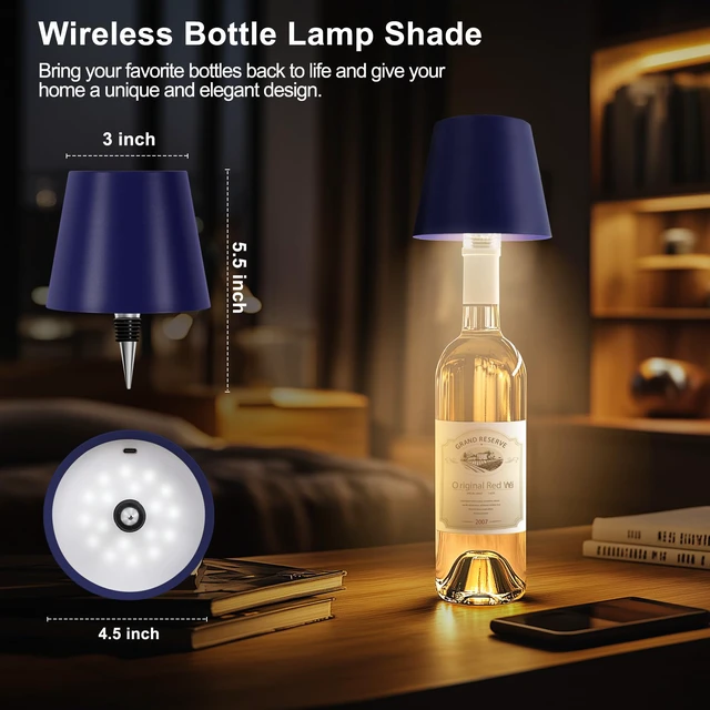 Alt view image 6 of 6 - 2 Pack 3600mAh Wine Bottle Lamps, 2026 New 3 Color Rechargeable Wireless Bottle Lamps, Bottle Lamp Kit for Liquor Bottles with Touch Dimming for Parties, Restaurants & Home Decor