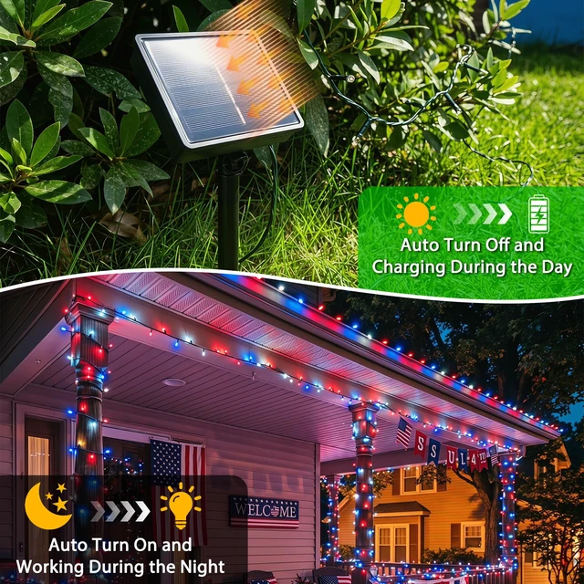 Alt view image 3 of 7 - 2pack 500LED Solar String Lights Outdoor Waterproof Red White Blue