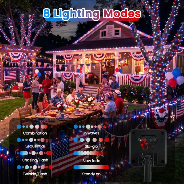 Alt view image 4 of 7 - 2pack 500LED Solar String Lights Outdoor Waterproof Red White Blue