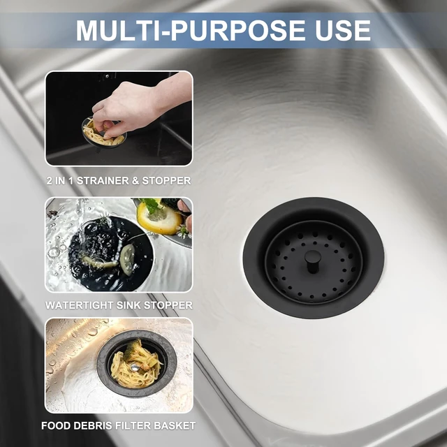 Alt view image 2 of 5 - Black Deep Locking Kitchen Sink Basket Strainer with Drain Stopper