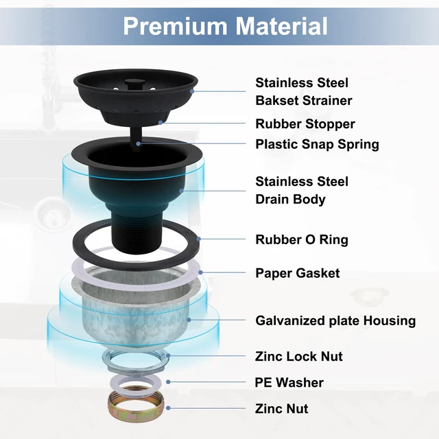 Alt view image 3 of 5 - Black Deep Locking Kitchen Sink Basket Strainer with Drain Stopper