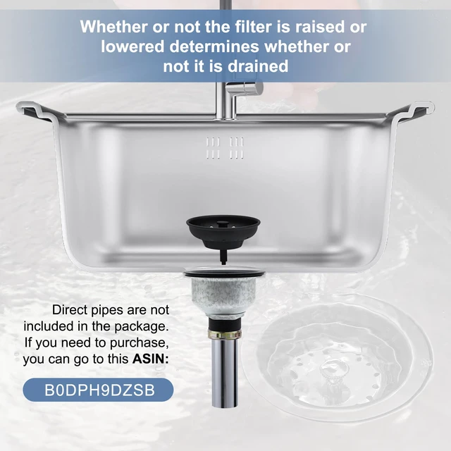 Alt view image 5 of 5 - Black Deep Locking Kitchen Sink Basket Strainer with Drain Stopper