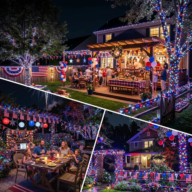 Alt view image 7 of 7 - 2pack 500LED Solar String Lights Outdoor Waterproof Red White Blue