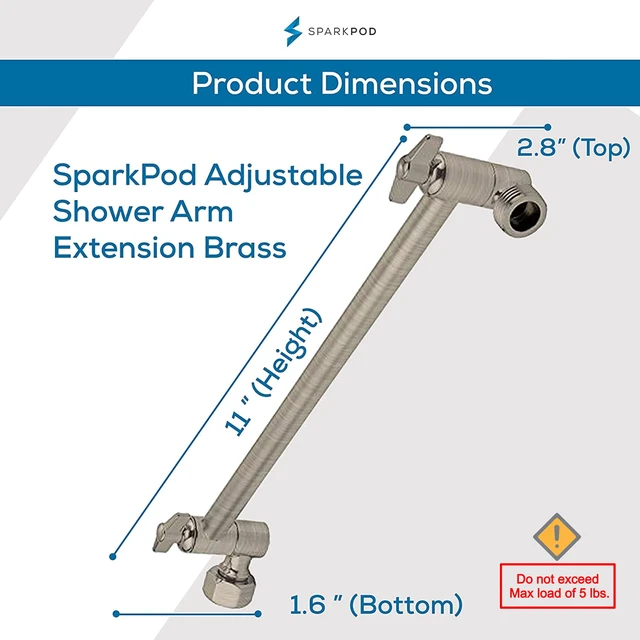 Alt view image 2 of 7 - 11" Extension Arm, Adjustable Height & Angle, Brushed Nickel Adjustable Height & Angle, Sturdy Lock, Universal Connection, Transform your showers into rain shower experience