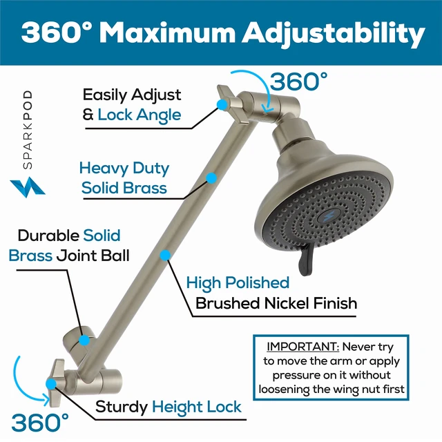 Alt view image 3 of 7 - 11" Extension Arm, Adjustable Height & Angle, Brushed Nickel Adjustable Height & Angle, Sturdy Lock, Universal Connection, Transform your showers into rain shower experience