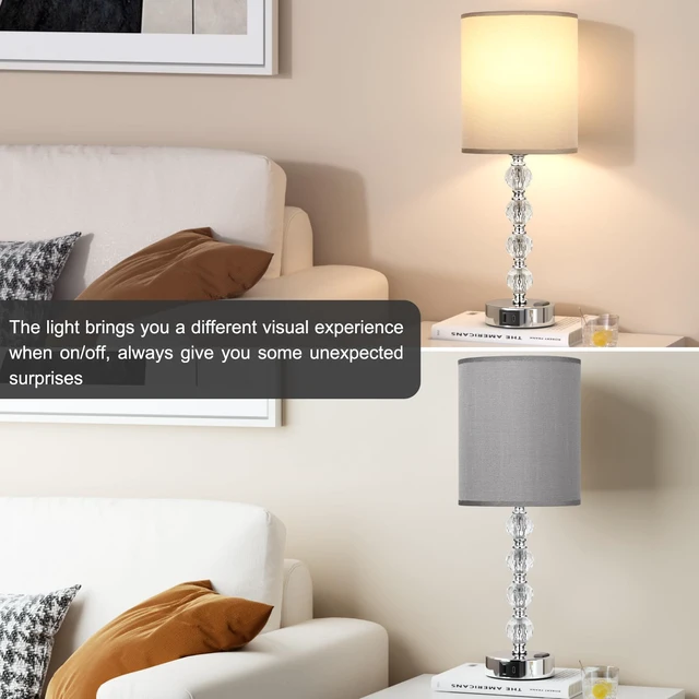 Alt view image 7 of 7 - Touch Bedside Crystal Lamps for Bedrooms Nightstand with USB C+A Charging Port and AC Outlet White, 3 Way Dimmable Silver Large End Side Table Lamp for Living/Dinning Room/Kitchen/Bedroom