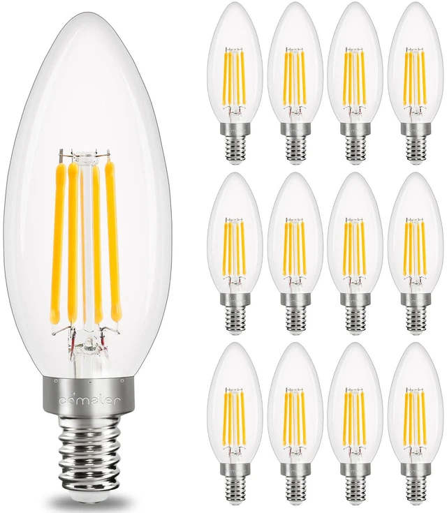 Main image of 12 Pack E12 Chandelier LED Light Bulbs 40W Equivalent 2700K Warm White