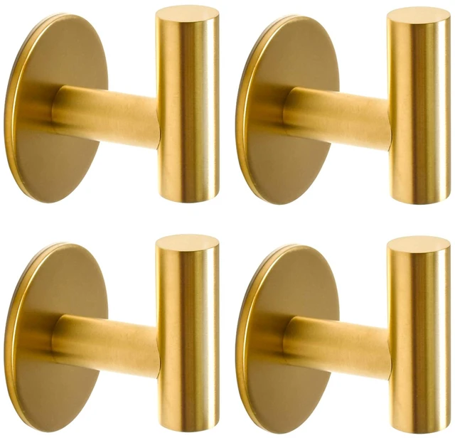 Main image of Brushed Gold Self Adhesive Stainless Steel Towel Hooks (4-Pack) SUS304, Self-Adhesive, Heavy Duty, Waterproof, Coat Robe Wall Hook for Bathrooms Kitchen Hotel