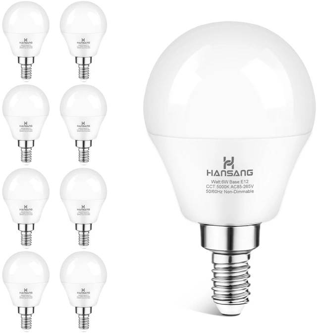 Main image of 8 Pack E12 LED Ceiling Fan Light Bulbs 6W, 60W Equivalent 5000K Daylight E12 Small Base Candelabra Light Bulbs, A15 LED Light Bulb, CRI85+ Eye-friendly, 120V 600LM, Chandelier, Non-Dimmable