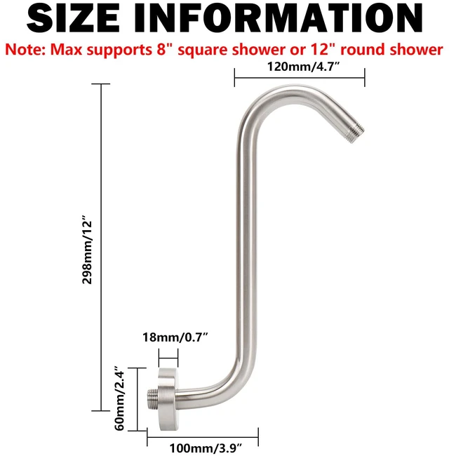 Alt view image 2 of 7 - S Shaped Shower Head Riser Arm, Shower Extender Arm with Flange, Standard 1/2" Connection- Bathroom Accessory (12 Inch, Brushed Nickel)