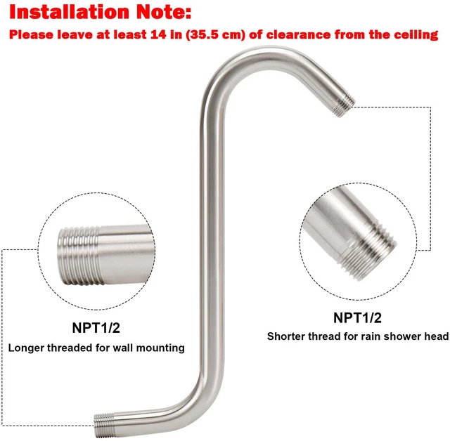 Alt view image 3 of 7 - S Shaped Shower Head Riser Arm, Shower Extender Arm with Flange, Standard 1/2" Connection- Bathroom Accessory (12 Inch, Brushed Nickel)