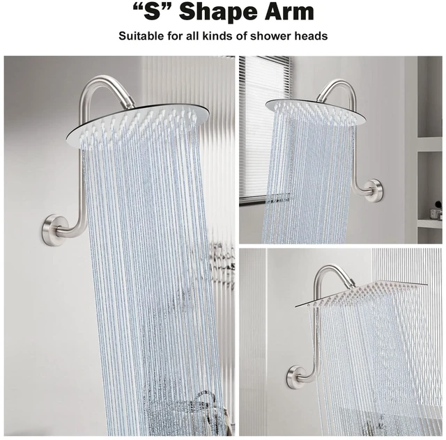 Alt view image 5 of 7 - S Shaped Shower Head Riser Arm, Shower Extender Arm with Flange, Standard 1/2" Connection- Bathroom Accessory (12 Inch, Brushed Nickel)