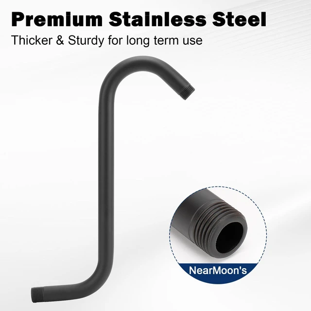 Alt view image 6 of 7 - S Shaped Shower Head Riser Arm, Shower Extender Arm with Flange, Standard 1/2" Connection- Bathroom Accessory (12 Inch, Matte Black)