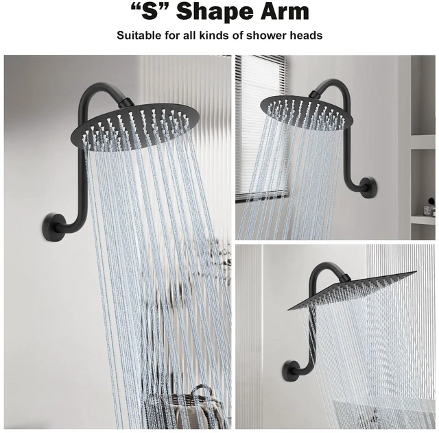 Alt view image 5 of 7 - S Shaped Shower Head Riser Arm, Shower Extender Arm with Flange, Standard 1/2" Connection- Bathroom Accessory (12 Inch, Matte Black)