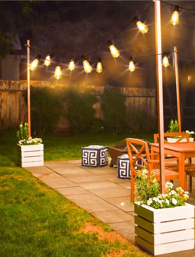 Alt view image 4 of 7 - 75FT(3x25FT) Outdoor String Lights, Patio Lights with 30+3 LED Dimmable Waterproof Connectable ST38 Bulbs for Outside Porch Balcony, Black