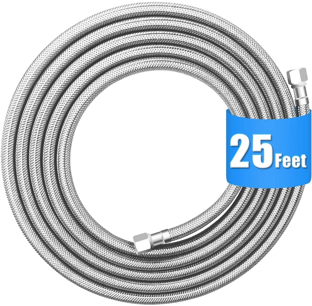 Main image of Refrigerator Water Line - 25FT,Foodgrade PEX Inner Hose for Fridge IceMaker Stainless Steel Braided Ice Maker Water Hose,Rustproof Fridge Water Line with Both End 1/4" Comp Fittings