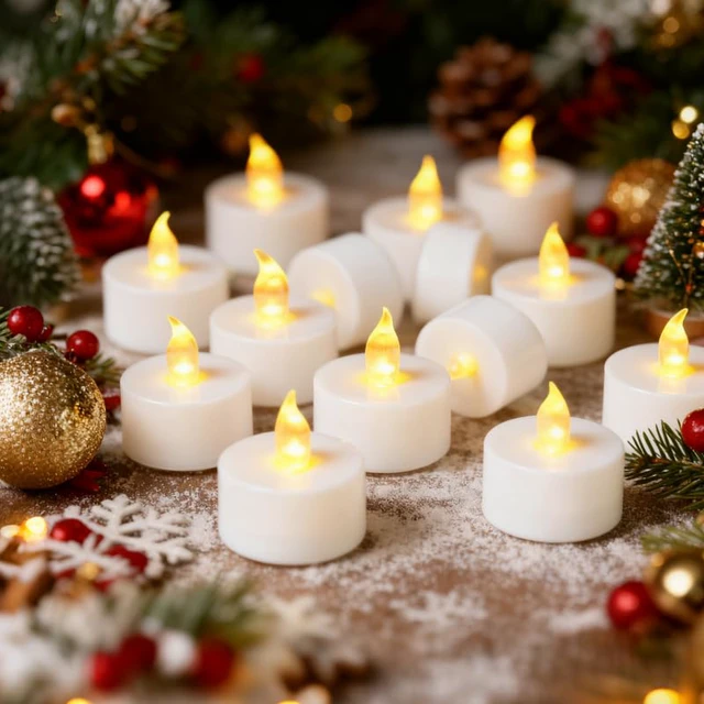 Alt view image 3 of 7 - Tea Lights LED Tea Light Candles 200 Hours Pack of 200 Realistic Flickering Bulb Battery Operated Tea Lights for Seasonal Festival Celebration Electric Fake Candle in Warm Yellow(2 * 100)