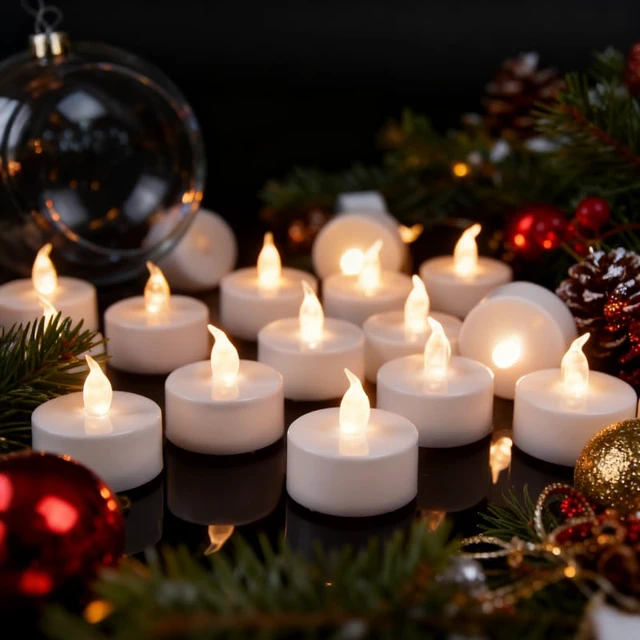 Alt view image 3 of 7 - Flameless Tea Lights Candles - Realistic LED Flickering Operated Tea Lights Battery Tealights Long Lasting Electric Fake Candles in Warm White 200pcs Decoration for Party and Gifts Ideas