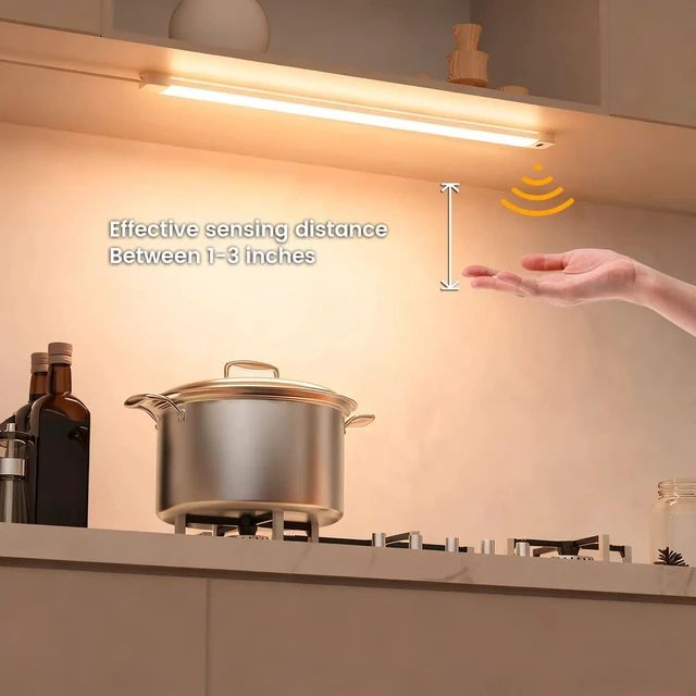Alt view image 2 of 7 - 2pcs 16 Inch Under Cabinet Lights with Hand Wave,Plug and Play 3000K Warm White,Dimmable,CRI>90,110V,420Lumen,7W,Bright Counter,Shelf,Above the Sink