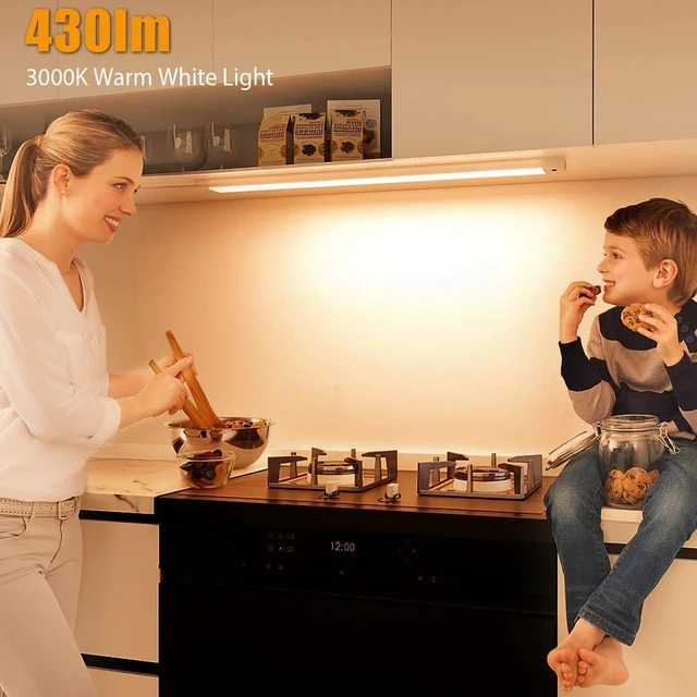Alt view image 5 of 7 - 2pcs 16 Inch Under Cabinet Lights with Hand Wave,Plug and Play 3000K Warm White,Dimmable,CRI>90,110V,420Lumen,7W,Bright Counter,Shelf,Above the Sink