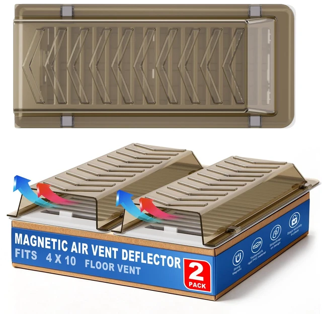 Main image of Super Strong Magnetic Vent Deflector, Sideways AC Vent Deflector, Brown 2 Pack Snap-Lock Vent Redirector for 4"x10" Wall/Floor/Ceiling Registers, Redirect Air from Sofas and Beds, Energy-Saving