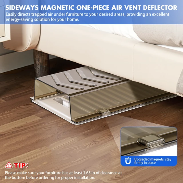 Alt view image 5 of 7 - Super Strong Magnetic Vent Deflector, Sideways AC Vent Deflector, Brown 2 Pack Snap-Lock Vent Redirector for 4"x10" Wall/Floor/Ceiling Registers, Redirect Air from Sofas and Beds, Energy-Saving