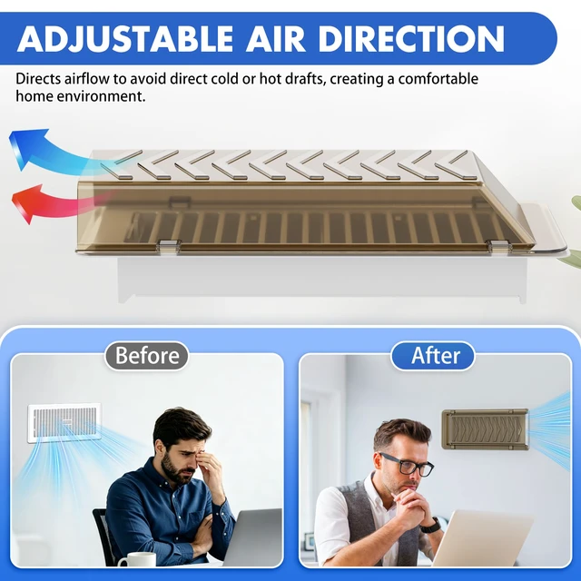 Alt view image 6 of 7 - Super Strong Magnetic Vent Deflector, Sideways AC Vent Deflector, Brown 2 Pack Snap-Lock Vent Redirector for 4"x10" Wall/Floor/Ceiling Registers, Redirect Air from Sofas and Beds, Energy-Saving