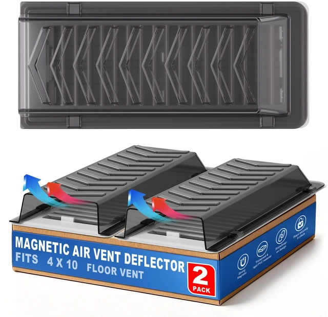 Main image of Heating & Air Vent Deflector, Sideways Magnetic Vent Deflector for Vents One-Piece Snap-Lock for Wall/Floor/Ceiling Registers, Energy-Saving, Adjustable Airflow, Fits 4x10 Vent, Grey 2 Pack