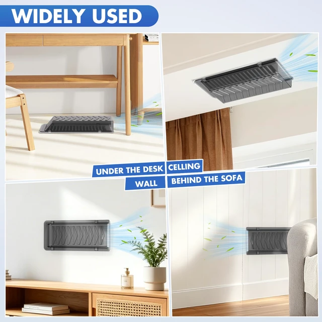 Alt view image 5 of 7 - Heating & Air Vent Deflector, Sideways Magnetic Vent Deflector for Vents One-Piece Snap-Lock for Wall/Floor/Ceiling Registers, Energy-Saving, Adjustable Airflow, Fits 4x10 Vent, Grey 2 Pack