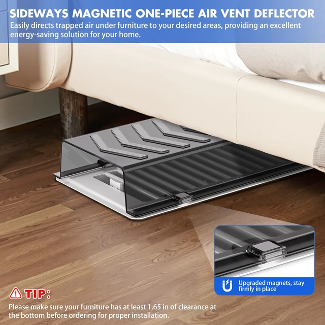 Alt view image 6 of 7 - Heating & Air Vent Deflector, Sideways Magnetic Vent Deflector for Vents One-Piece Snap-Lock for Wall/Floor/Ceiling Registers, Energy-Saving, Adjustable Airflow, Fits 4x10 Vent, Grey 2 Pack