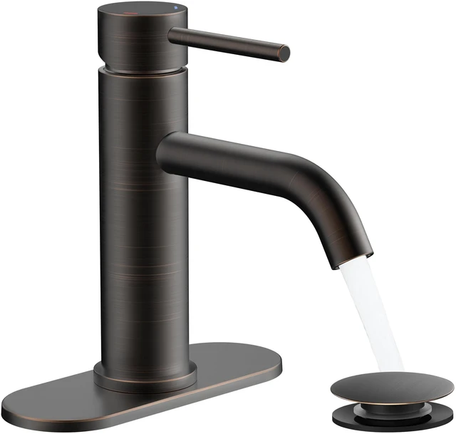 Main image of Bathroom Faucet 1 Hole, Single Handle Vainty Sink Faucets Bronze for 1 or 3 Hole 4 Inch Centerset Sink, with Pop-up Drain, NSF61 Certificate, for Rv Commercial Lavatory Restroom Basin