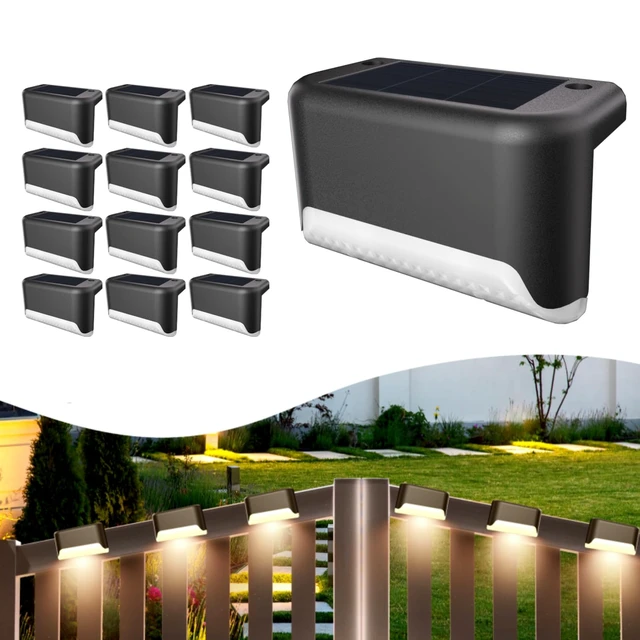 Main image of Solar Deck Lights Outdoor, 12Pcs Solar Step Lights, Waterproof LED Solar Lights for Outdoor Stairs, Step, Fence, Yard, Patio, Railing, Garden and Pathway